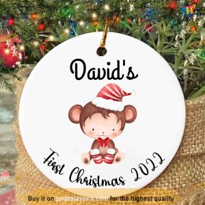 Baby's First Christmas Monkey Ornament 2023, Personalized Family Ornaments