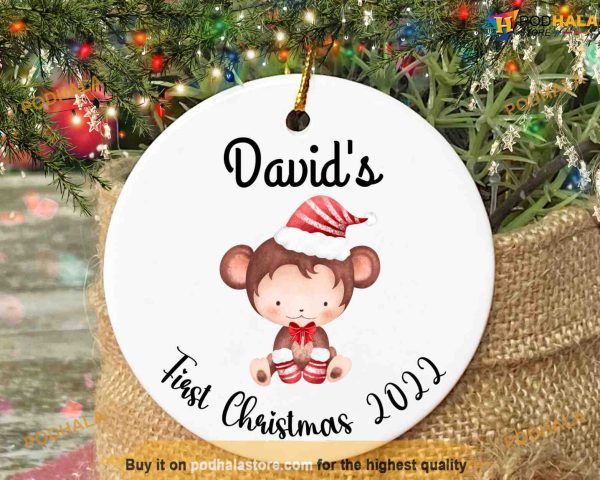 Baby’s First Christmas Monkey Ornament 2023, Personalized Family Ornaments
