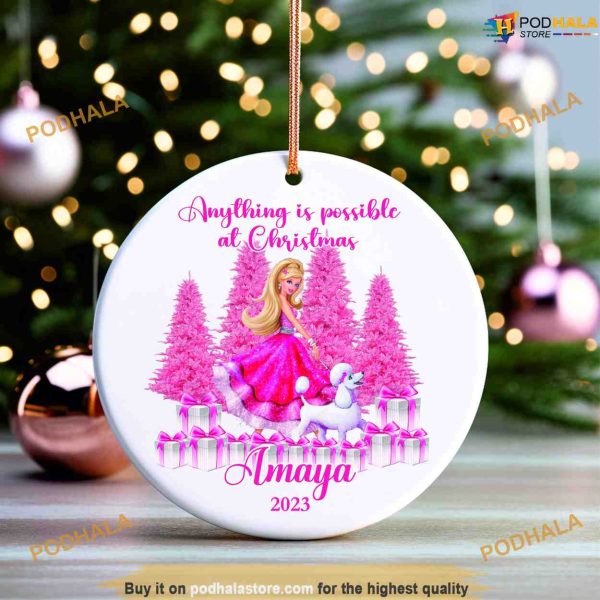 Barbie 2023 Ornament, Pretty in Pink, Personalized Family Christmas Ornaments