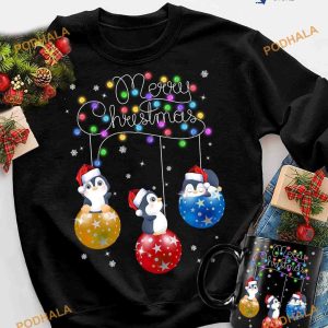 Bauble And Penguin, Penguin Lover, Christmas Fairy Light Merry Christmas Shirt