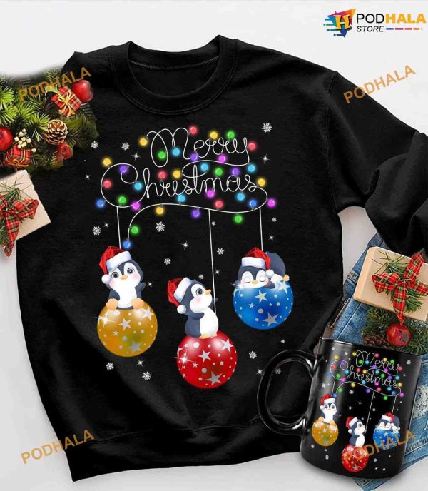 Bauble And Penguin, Penguin Lover, Christmas Fairy Light Merry Christmas Shirt