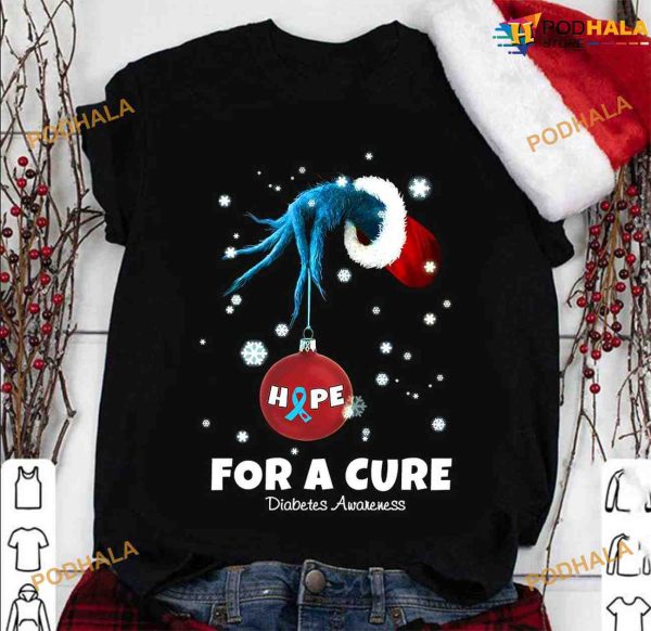 Bauble Monster Hand Shirt, Bauble Christmas Hope For A Cure Diabetes Awareness