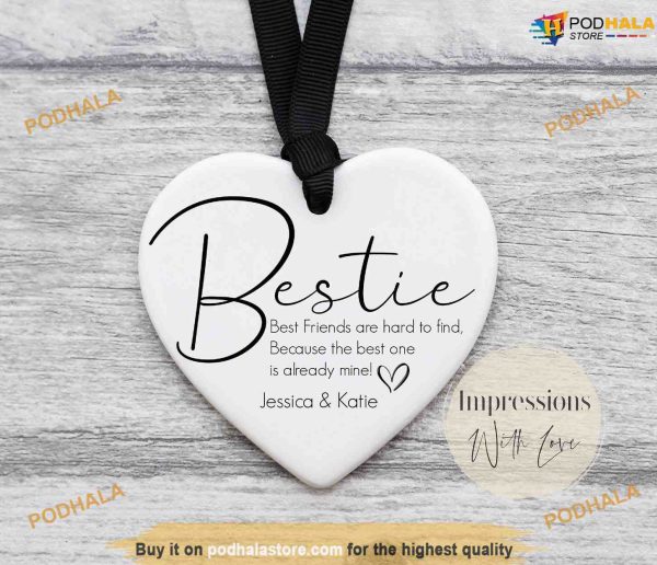 Bestie Ceramic Heart Ornament, Friendship Gift, Personalized Keepsake