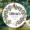 Blackberry Wreath Baby's First Christmas Ornament, Personalized Family Decor