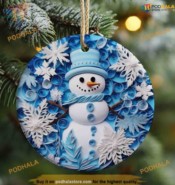 Blue Snowman 3D Ornament, Personalized Family Ornaments