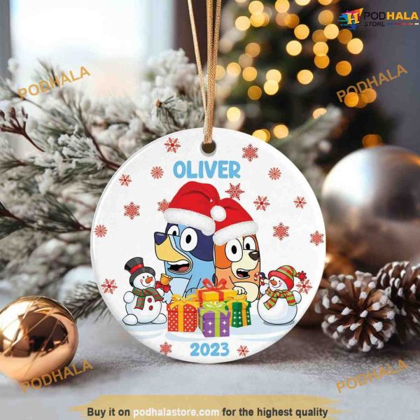 BlueyDad Bingo Christmas Ornament, Ceramic Bluey and Bingo Family Ornament