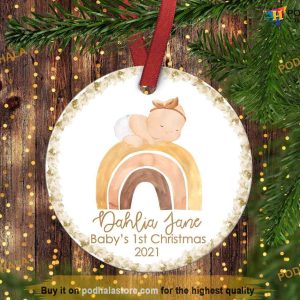 Boho Rainbow Baby's First Christmas Ornament, Personalized Family Keepsake