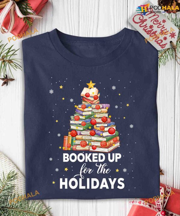 Booked Up For The Holidays Book Christmas Tree Shirt, Xmas Gifts