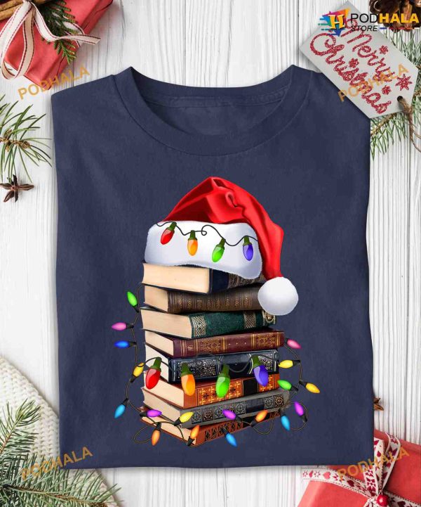 Books Christmas Hat Shirt, Creative Christmas Gifts