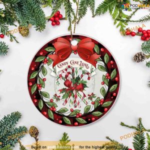 Candy Cane Round Ceramic Ornament, Personalized Family Christmas Ornaments