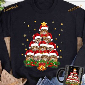 Cat Christmas Tree Shirt, Mistletoe Bell Christmas Gift