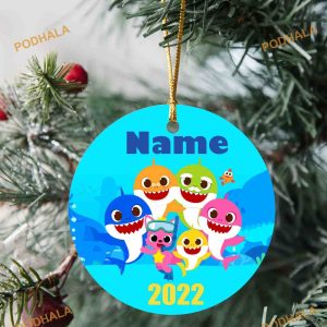 Celebrating Baby Shark Ornament, Funny Christmas Ornaments