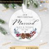 Celebrating Married First Christmas Ornament, Personalized Ceramic Decor