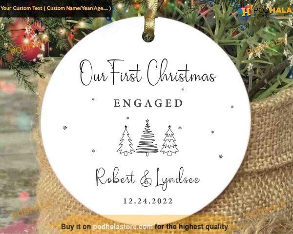 Celebrating Our First Engagement Christmas Ornament, Personalized Ornament