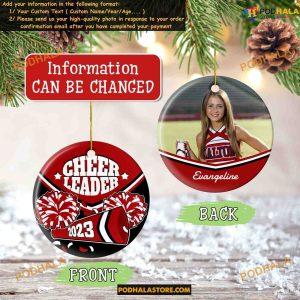 Cheerleader Christmas Ornament Custom Photo, Team Gift, Pom Pom Girl