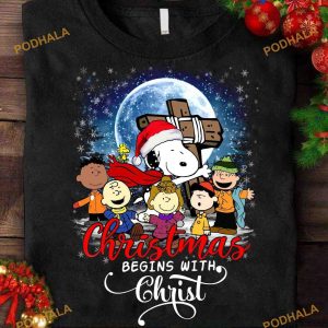 Christmas Begins With Christ Christmas Day Gift, Snoopy And Friends Shirt