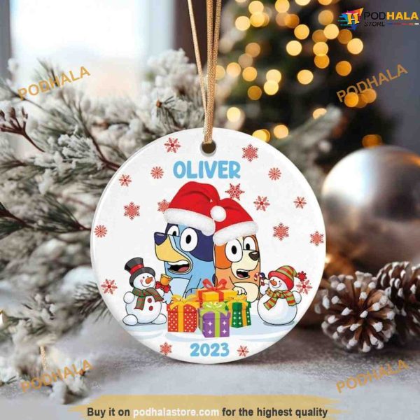 Christmas Bingo BlueyDad Ornament, Ceramic Bluey Family Ornament