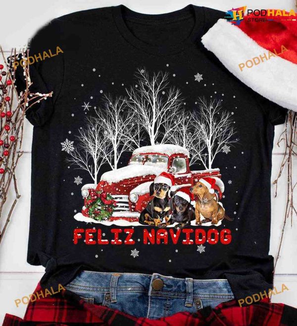 Christmas Dachshund Shirt, Xmas Car Feliz Navidog