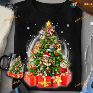 Christmas Day Tree Christmas And Cats Shirt, Present For Xmas Day