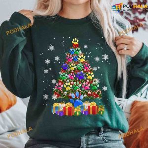 Christmas Dog Footprint Tree Presents Shirt