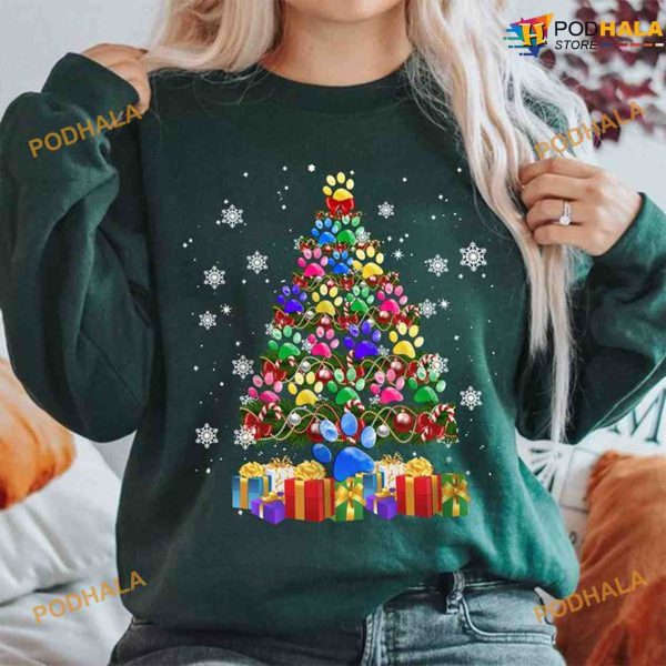 Christmas Dog Footprint Tree Presents Shirt