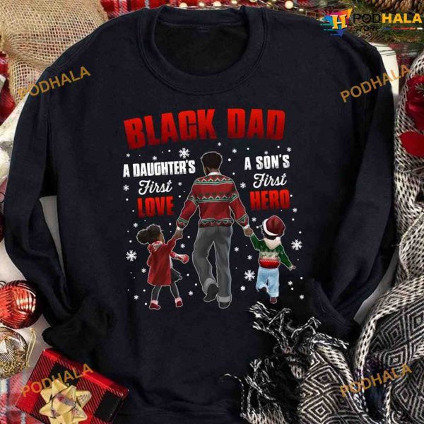 Christmas Gift For Family Black Dad, Dad And Children Shirt