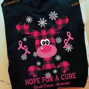 Christmas Reindeer Hope For A Cure Breast Cancer Awareness Shirt
