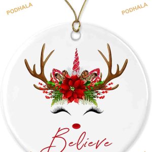 Christmas Reindeer Unicorn Ornament, Friends Christmas Ornaments