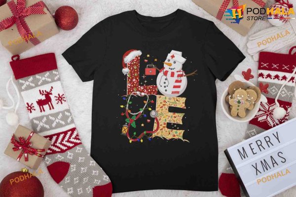 Christmas Snowman Nurse Christmas Lights Love Shirt