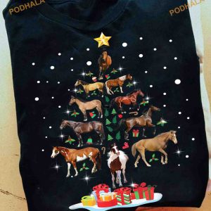 Christmas Tree Horse Xmas Snow Shirt, Horse Lover Gift Christmas