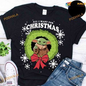Christmas Wreath Baby Yoda All I Want For Christmas Shirt