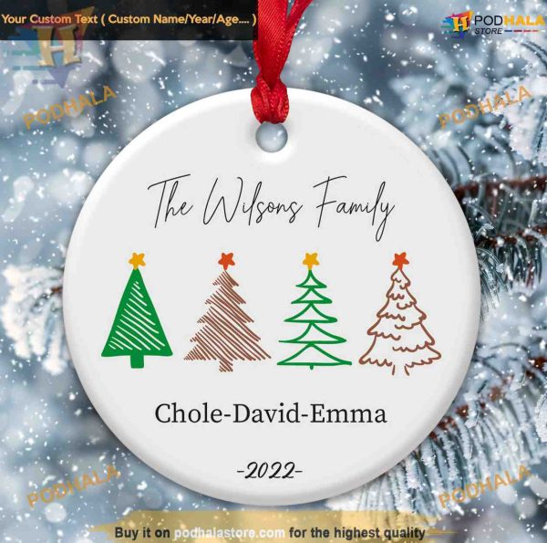 Colorful Christmas Tree Family Name Ornament, Friends Christmas Ornaments