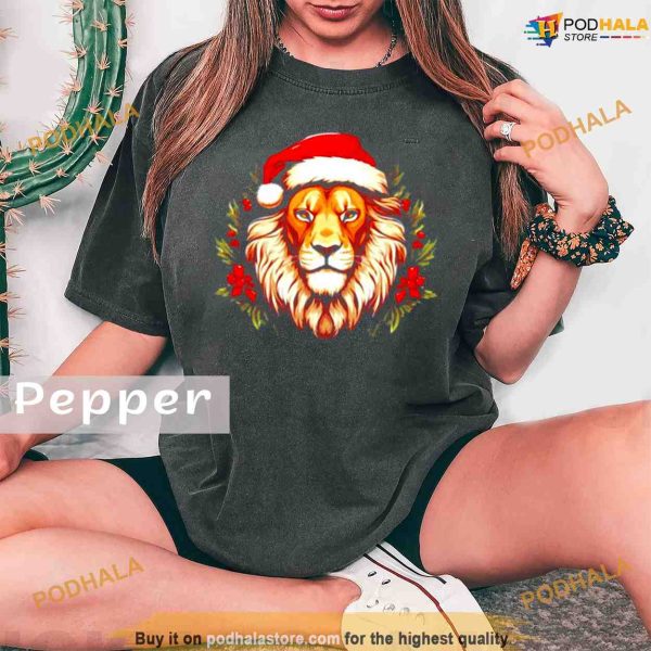 Comfort Colors Adorable Christmas lion donning a Santa Claus ha Shirt