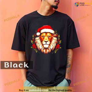 Comfort Colors Adorable Christmas lion donning a Santa Claus ha Shirt 2