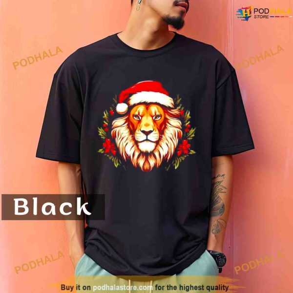 Comfort Colors Adorable Christmas lion donning a Santa Claus ha Shirt