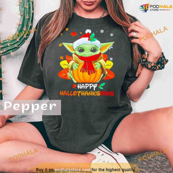 Comfort Colors Baby Yoda Happy HalloThanksMas Shirt