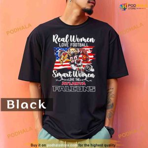Comfort Colors NFL Real Women Love Football Smart Women Love The Atlanta Falcons Mascot America Flag Shirt 2