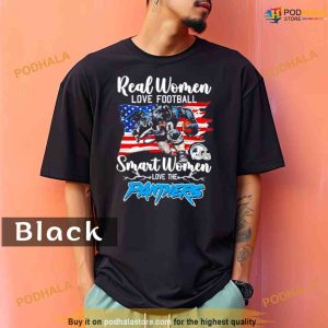 Comfort Colors NFL Real Women Love Football Smart Women Love The Carolina Panthers Mascot America Flag Shirt 2