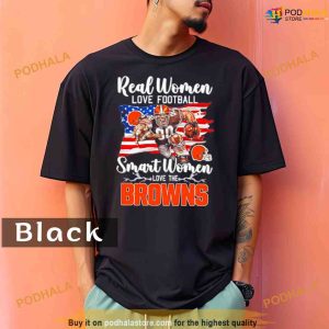 Comfort Colors NFL Real Women Love Football Smart Women Love The Cleveland Browns Mascot America Flag Shirt 1