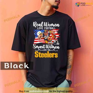 Comfort Colors NFL Real Women Love Football Smart Women Love The Pittsburgh Steelers Mascot America Flag Shirt 2