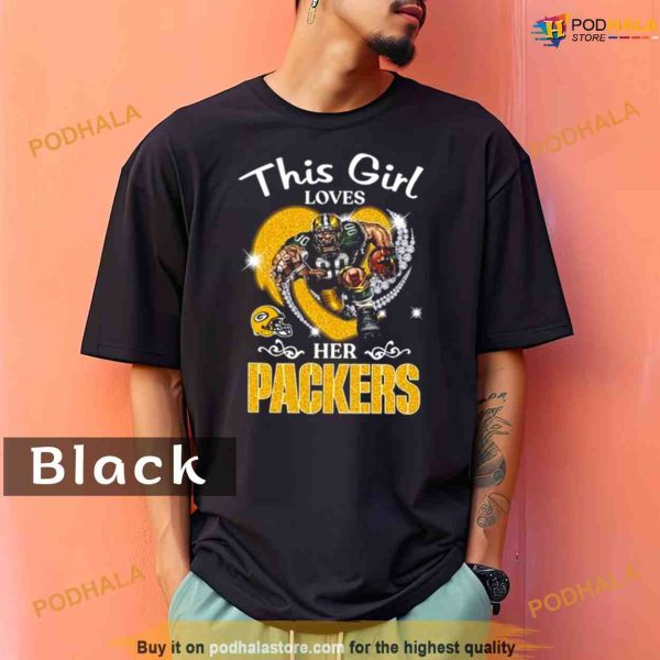 Comfort Colors This Girl Loves Her Green Bay Packers Mascot Diamond Hear Shirt