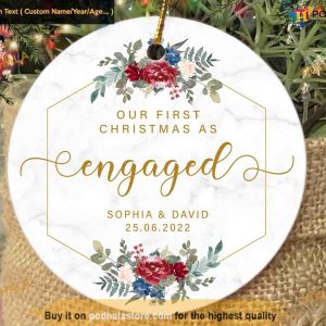 Commemorating First Engaged Christmas Ornament, Personalized Christmas Ornament