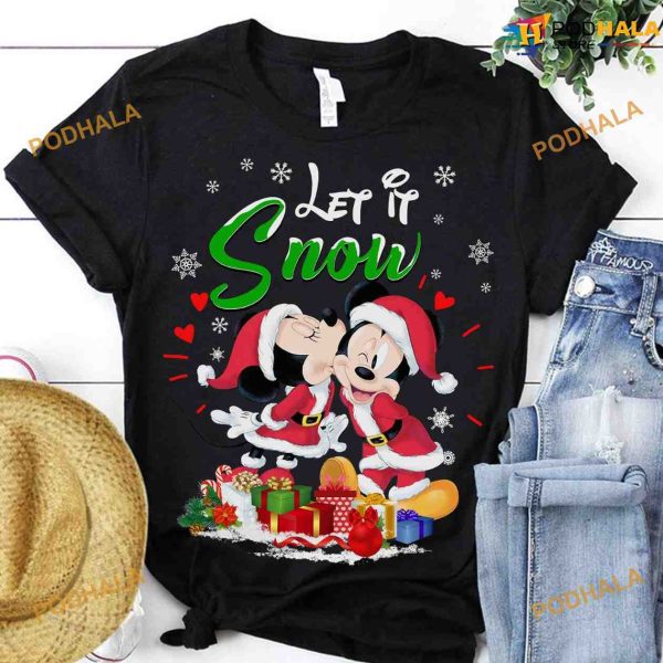 Couple Mickey And Minnie Mouse Let It Snow Shirt, Christmas Day Gift