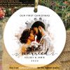 Couple Portrait Personalized Watercolor Wedding and Custom Photo Ornament