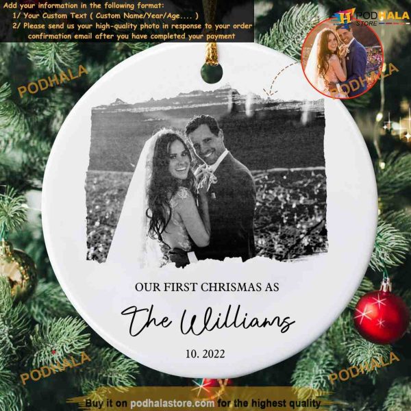 Couple’s Christmas Wedding Ornament, Custom Picture Ornaments