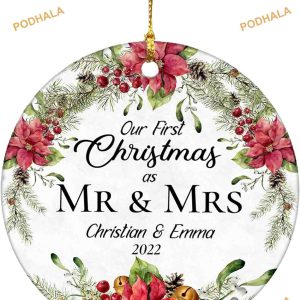 Couple's Engaged Christmas Ornament 2023, Personalized Ceramic Ornament