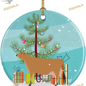 Cow Ceramic Christmas Ornament, Personalized Family Ornaments