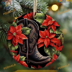 Cowboy Boots Poinsettia Christmas Ornament, Friends Christmas Ornaments