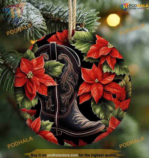 Cowboy Boots Poinsettia Christmas Ornament, Friends Christmas Ornaments