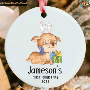 Custom Baby's First Christmas, Cute Deer Personalized Ornament